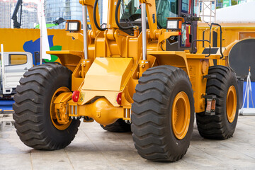 Close-up of large construction machinery excavator