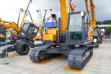 Close-up of large construction machinery excavator