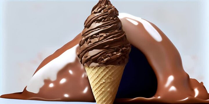 illustration. 3d path. clipping with background white on cone cream ice chocolate