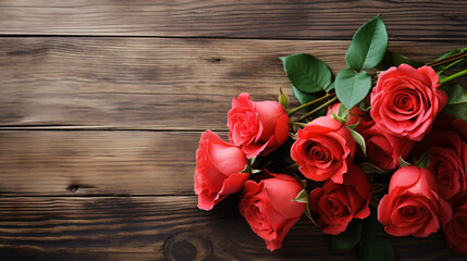 Naklejka na ściany i meble Beautiful rose bouquet on wood background