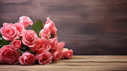 Beautiful rose bouquet on wood background