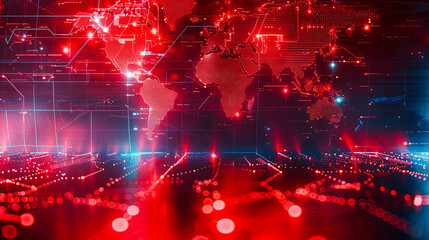 Global Digital Network and Communication, Abstract World Map with Connectivity Lines, Technology and Internet Concept