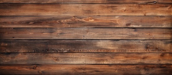 Obraz na płótnie Canvas Close up of a rectangular hardwood plank wall with a brown wood stain, showcasing the beautiful pattern of the building material