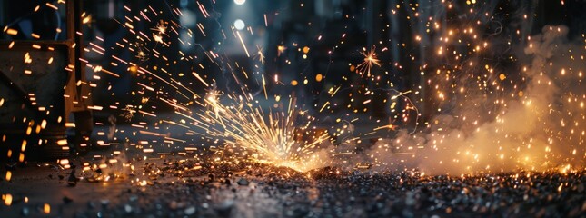 The dance of sparks and metal in an industrial welding workshop