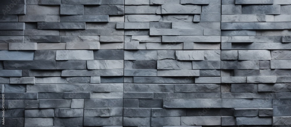Poster detailed image of a grey brick wall with a geometric pattern, showcasing the rectangular shapes and 