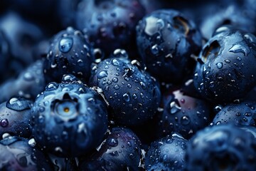 Blueberries background closeup, bright and high contrast Generative Ai 