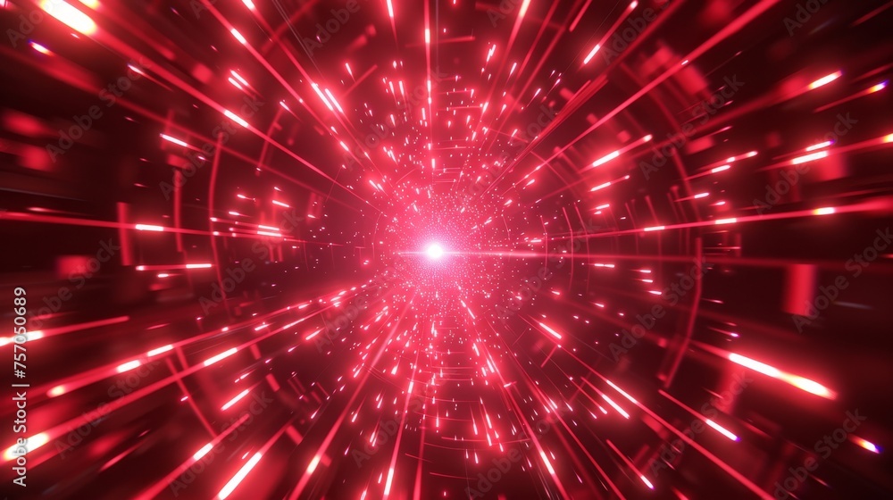 Poster creating a spiral of red light with radial burst at high speed. realistic modern illustration of a c