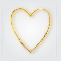 Thin gold heart frame. Golden realistic heart border. Luxury symbol of love.