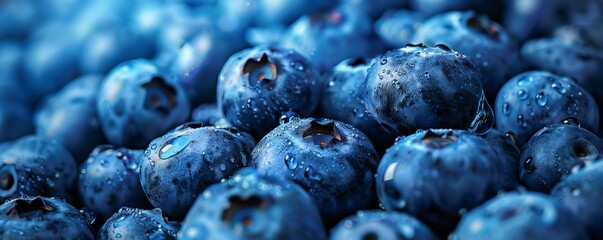 Blueberries background closeup, bright and high contrast Generative Ai  - obrazy, fototapety, plakaty