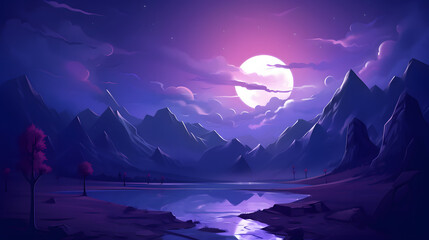 night moonlight scene illustration