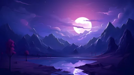 Cercles muraux Violet night moonlight scene illustration