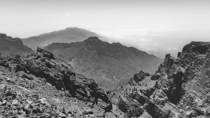 beautiful mountain peak in black and white colors. black and white picture on the top of a peak. high quality photo