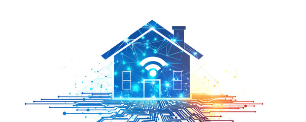 Miniature of a house on the white background. Intelligent, smart home and Wi-fi concept.