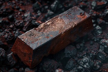 Iron  A solid dark red iron ingot