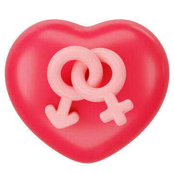 Red heart with male and female 3d icon rendering