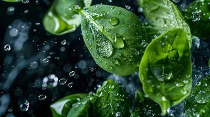 Fototapeten Emphasize the freshness of the ingredients with tiny water droplets clinging to leaves  © kamonrat