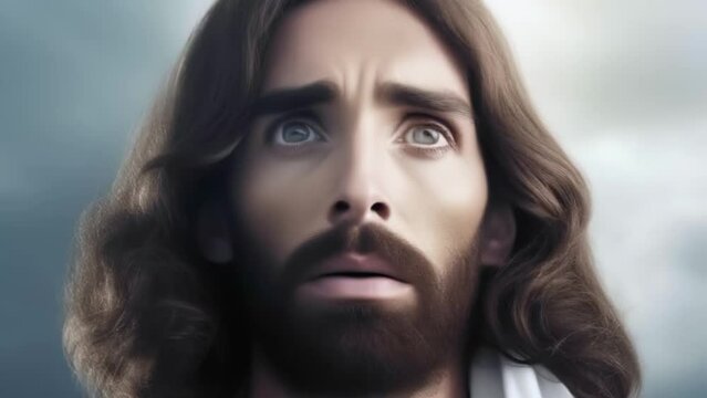 portrait of jesus christ against the sky, christian god, religion, Generative AI,