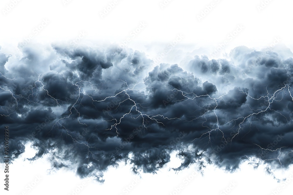 Wall mural dark storm clouds with lightning isolated on white background generative ai