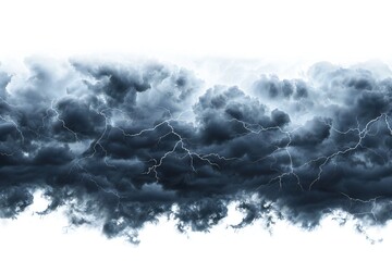 Dark storm clouds with lightning isolated on white background Generative Ai 