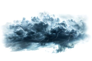 Dark storm clouds with lightning isolated on white background Generative Ai 