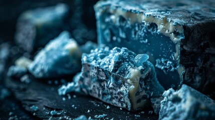 Close-up of gourmet blue cheese texture with high contrast - obrazy, fototapety, plakaty