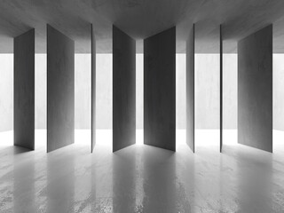 Concrete room with abstract interior. Open space. Industrial background template