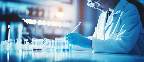 Female scientist handling blood sample in lab  - Powered by Adobe