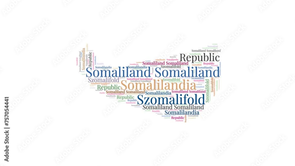 Poster somaliland shape words animation. somaliland boundary filled with country names animated. country op