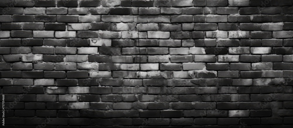 Poster a monochromatic image showcasing a brick wall with shades of brown and grey. the rectangular bricks 