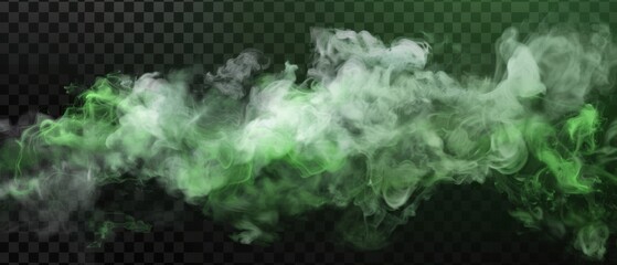 Green toxic smoke cloud overlayed on a transparent background. Haze of mystical atmospheric steam or condensation. Modern illustration of toxic vapor on a floor. - obrazy, fototapety, plakaty
