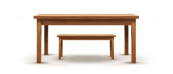 Modern realistic illustration of a brown wood table isolated on white background, for use in kitchens and offices, as a bench or shelf mockup, or as an empty desk for a workplace.