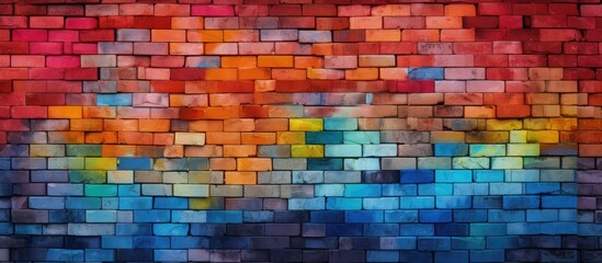 A stunning piece of art, a rectangular brick wall with intricate brickwork creates a beautiful pattern, with tints and shades resembling a sunset sky