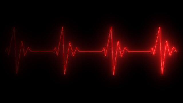 Bright neon red heart cardiogram line. Electrocardiogram show heart beat line. cardiogram, Heart pulse. Heartbeat pulse rate graph