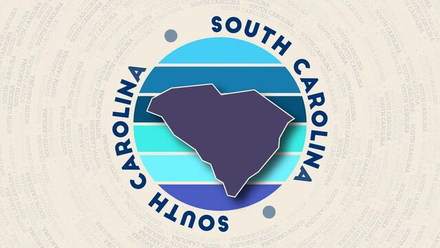 South Carolina logo intro. Badge with the circular name and map of US state. Elegant South Carolina round logo animation.