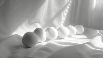 Monochromatic mozzarella balls with elegant light and shadow play - obrazy, fototapety, plakaty