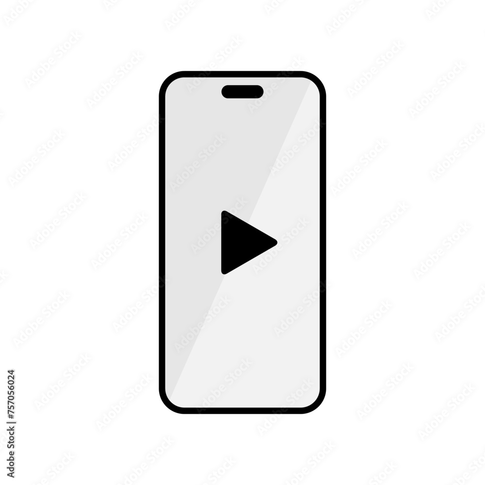 Poster play button on smartphone screen icon vector
