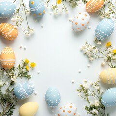 Happy Easter day background frame with eggs and empty copy space Generative Ai 