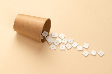 Conceptual image depicting modern online communication or coffee break featuring letters falling...