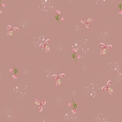 Seamless watercolor pattern . Bows with flowers on a pink background