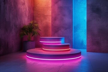 A sleek podium featuring neon lights