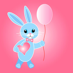 Cute bunny with a heart and a balloon.
Festive
congratulatory illustration in warm, colorful shades.