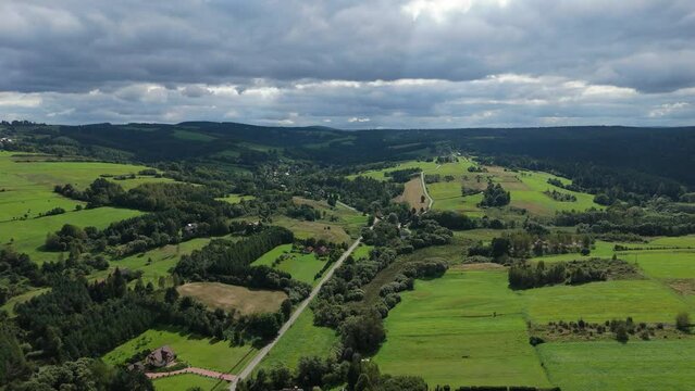 Beautiful Landscape Road Forest Mountains Bieszczady Bircza Aerial View Poland
