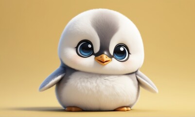 white baby pinguin isolated yellow background