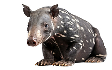 Poignant image of a tearful tapir with a dampened nose. Isolated On PNG OR Transparent Background.
