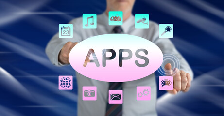 Man touching an apps concept