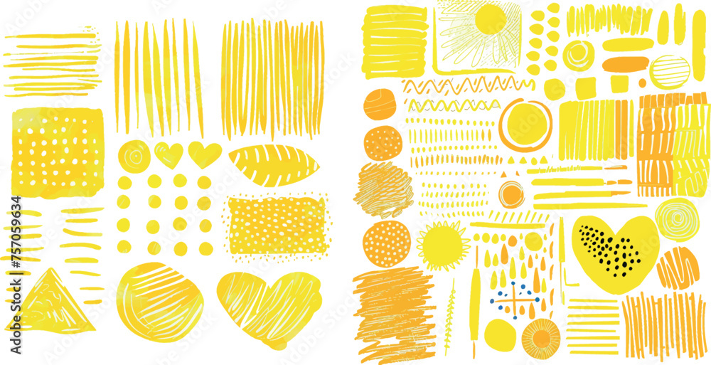Poster hand drawn marker strokes. geometric elements such as circles square, rectangle and heart vector iso