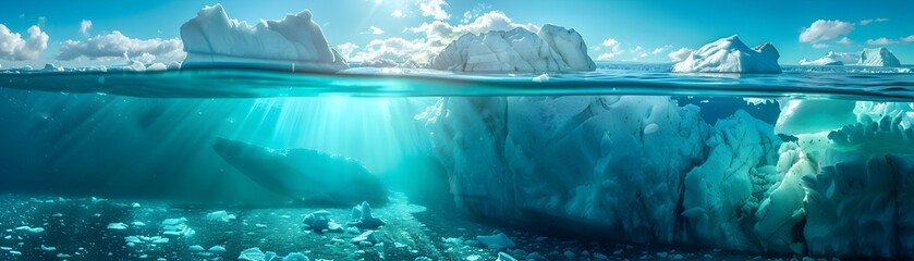 Underwater Panorama of Arctic Oceans Icy Realm A Crystal Clear Climate Change Warning - obrazy, fototapety, plakaty