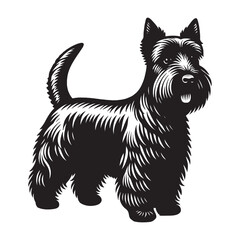 Scotch Terrier dog. Simple black engraving illustration. Logo, icon, emblem. Black and white