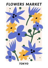 Fototapeta premium Vector illustration set of botanical posters different flowers. Art for for postcards, wall art, banner, background