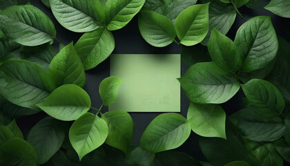 Composition of Juicy Green Leaves with Note on Paper Card